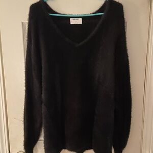Old Navy Women's Fuzzy Black V-Neck Sweater
